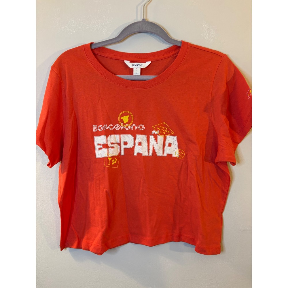 NEW Maeve Red Barcelona España Cotton Cropped T Shirt L Anthropologie